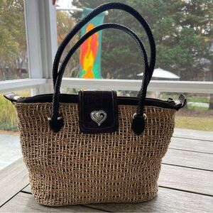 Brighton Woven Straw & Leather Satchel Tote Bag